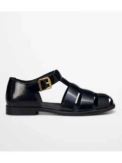 Leren enkelsandalen zwart