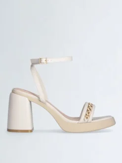 Leren haksandalen crème