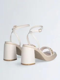 Leren haksandalen crème
