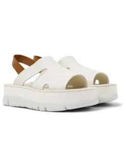 Leren haksandalen lichtbruin/wit