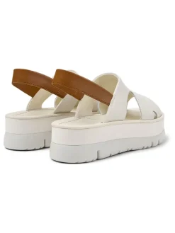 Leren haksandalen lichtbruin/wit