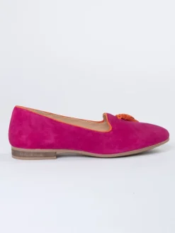 Leren instappers roze/oranje