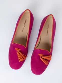 Leren instappers roze/oranje