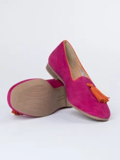 Leren instappers roze/oranje