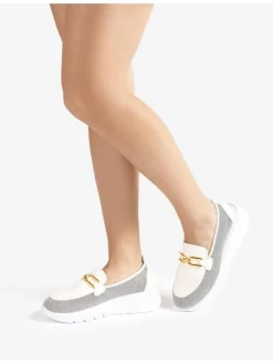 Leren mocassins wit/grijs