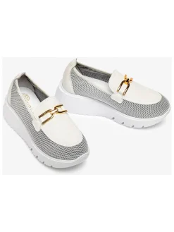 Leren mocassins wit/grijs