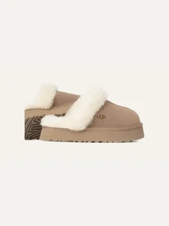 Leren pantoffels "Disquette" beige