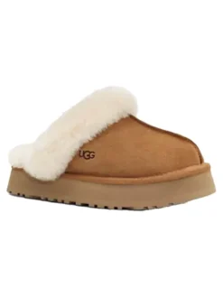 Leren pantoffels "Disquette" lichtbruin