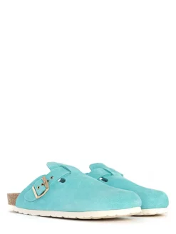Leren pantoffels "Milky" turquoise