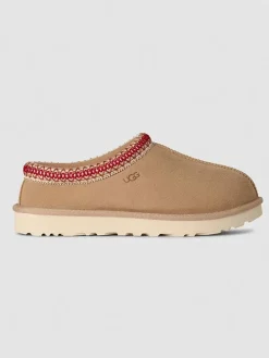 Leren pantoffels "Tasman II" beige/rood