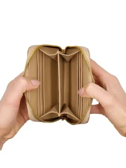 Leren portemonnee beige - (B)12,5,5 x (H)10,5 x (D)2 cm