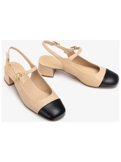Leren pumps beige/zwart