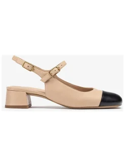 Leren pumps beige/zwart