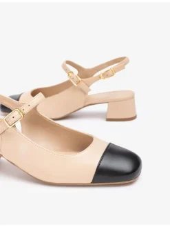 Leren pumps beige/zwart