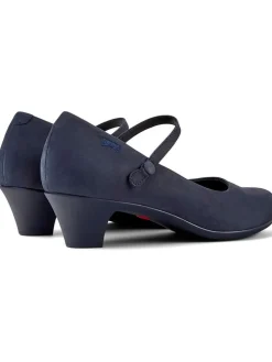 Leren pumps met riempje donkerblauw