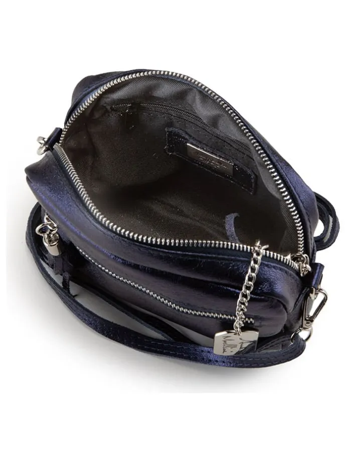 Leren schoudertas "Abriana" donkerblauw - (B)20 x (H)16 x (D)8 cm