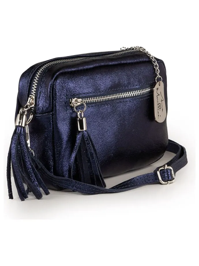 Leren schoudertas "Abriana" donkerblauw - (B)20 x (H)16 x (D)8 cm