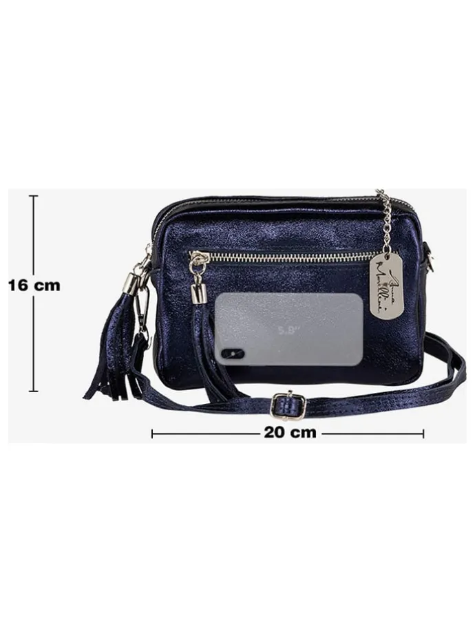 Leren schoudertas "Abriana" donkerblauw - (B)20 x (H)16 x (D)8 cm