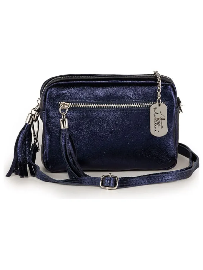 Leren schoudertas "Abriana" donkerblauw - (B)20 x (H)16 x (D)8 cm
