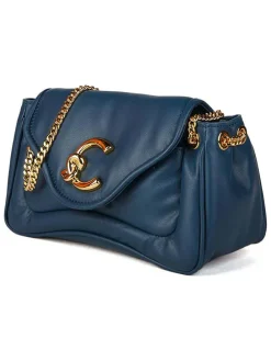 Leren schoudertas donkerblauw - (B)22 x (H)12 x (D)9 cm