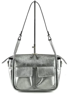 Leren schoudertas "Linas" zilverkleurig - (B)37 x (H)25 x (D)12 cm
