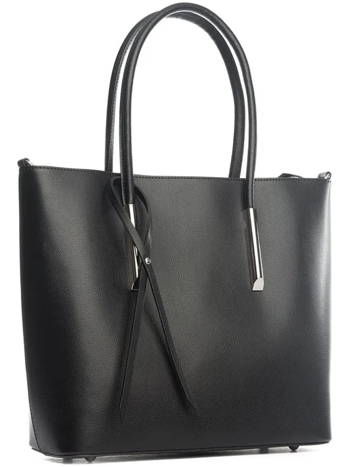 Leren schoudertas "Mallero" zwart - (B)32 x (H)30 x (D)12 cm