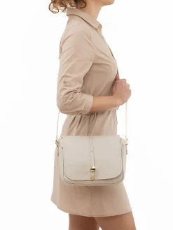 Leren schoudertas "Monte Avella" crème - (B)25 x (H)23 x (D)7 cm