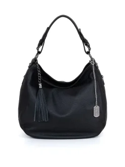 Leren schoudertas "Paolanna" zwart - (B)34 x (H)32 x (D)14 cm