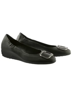 Leren sleehakballerina's zwart