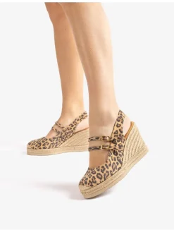 Leren sleehakpumps beige/bruin