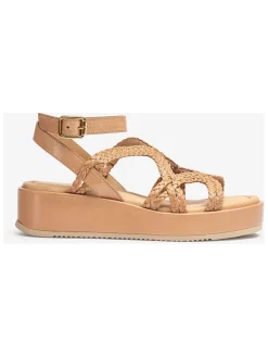 Leren sleehaksandalen beige