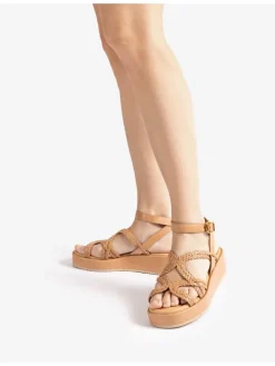 Leren sleehaksandalen beige