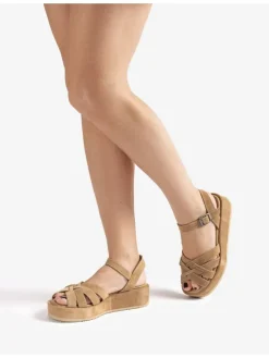 Leren sleehaksandalen beige