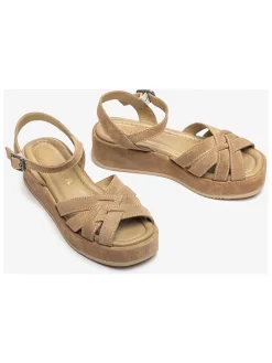 Leren sleehaksandalen beige