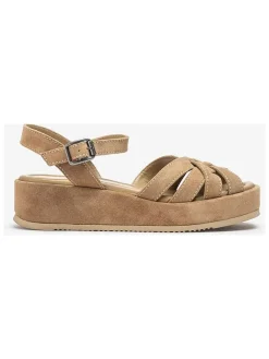 Leren sleehaksandalen beige