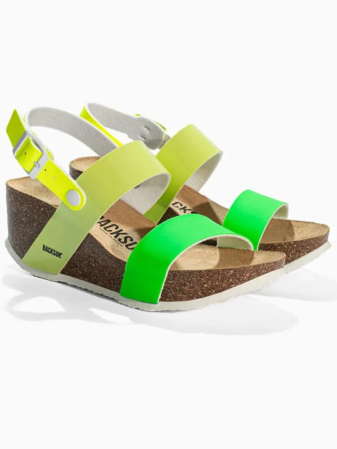 Leren sleehaksandalen "Cali" groen/geel