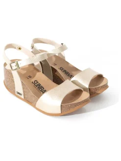 Leren sleehaksandalen goudkleurig