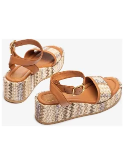 Leren sleehaksandalen lichtbruin