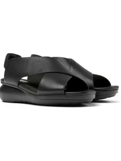 Leren sleehaksandalen zwart