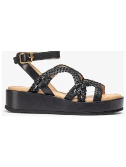 Leren sleehaksandalen zwart