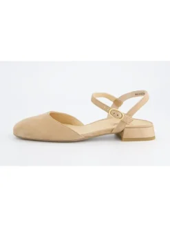 Leren slingballerina's beige