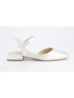 Leren slingballerina's zilverkleurig