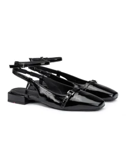 Leren slingballerina's zwart