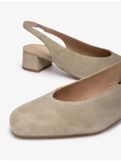 Leren slingpumps beige