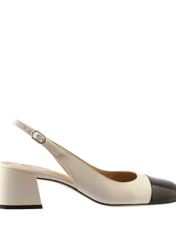 Leren slingpumps crème/zwart