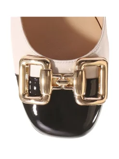 Leren slingpumps crème/zwart