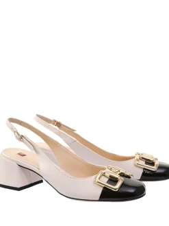 Leren slingpumps crème/zwart