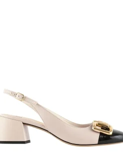 Leren slingpumps crème/zwart