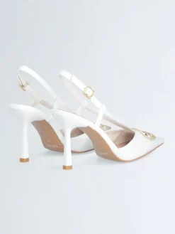 Leren slingpumps wit