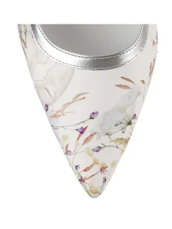 Leren slingpumps wit/zilverkleurig